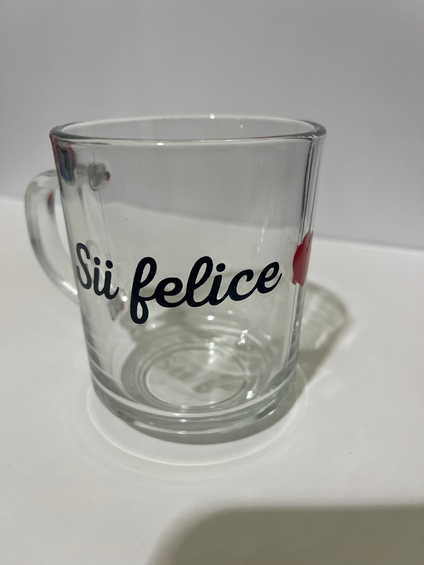 Tazza colazione sii felice trasparente con stampa