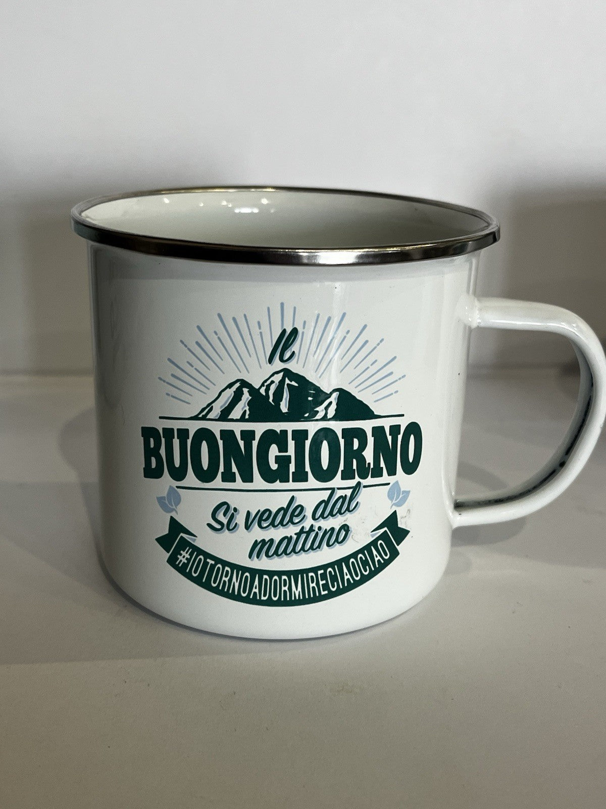 Tazza mug metallo smaltata H&H frase divertente Buongiorno Si Vede Dal Mattino