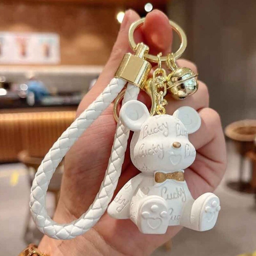 PORTACHIAVI ORSO LUCKY BEAR BIANCO ORSETTO CHIAVE DECORAZIONE BORSA CIONDOLO