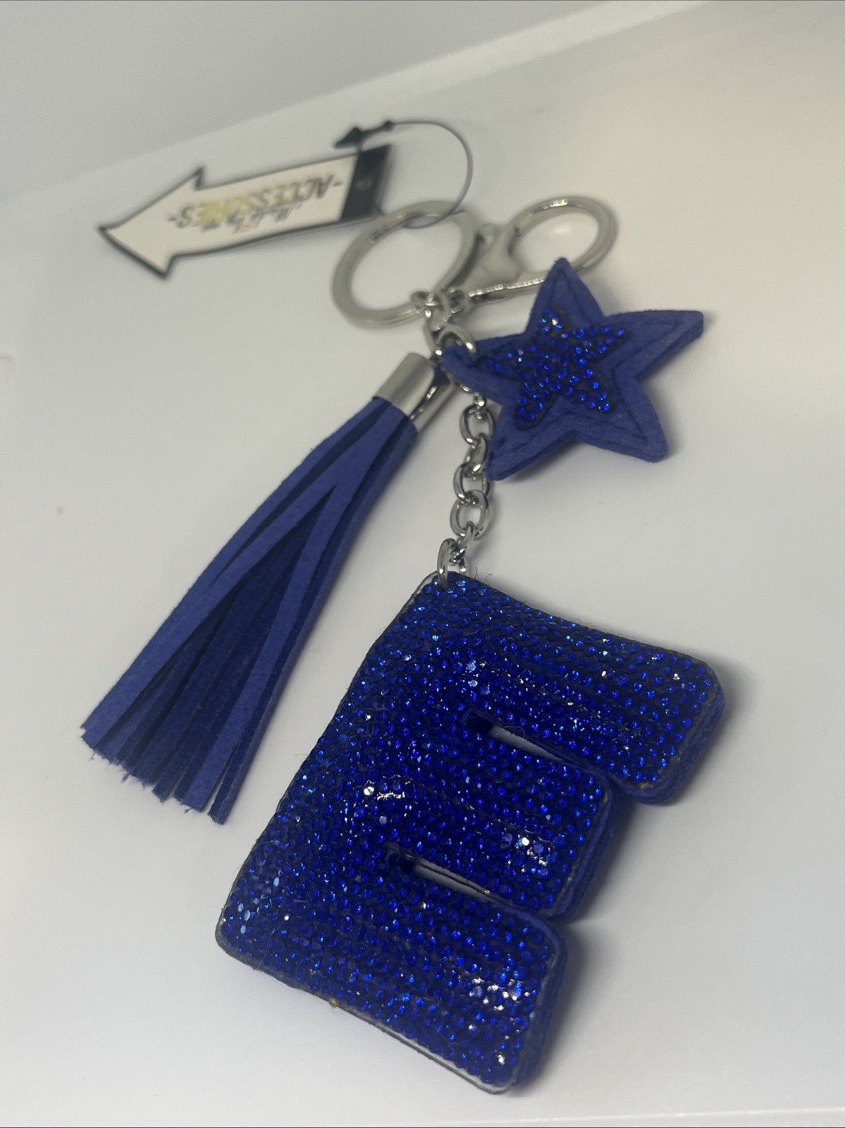 portachiavi donna stella e lettera E Strass brillantini anello e moschettone