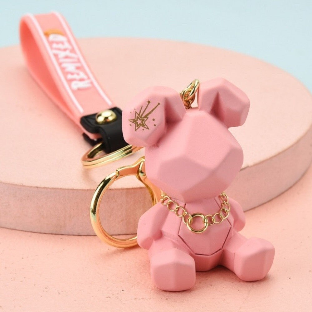 PORTACHIAVI ORSO TEDDY GEOMETRIC ROSA ORSETTO CHIAVE DECORAZIONE BORSA CIONDOLO
