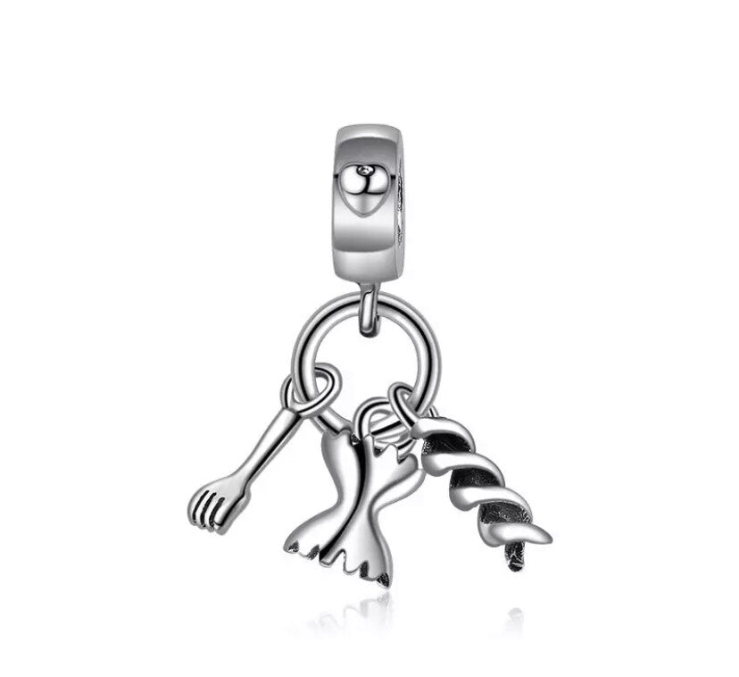 CHARM BRACCIALETTO PASTA FUSILLO CIONDOLO PENDENTE FORCHETTA