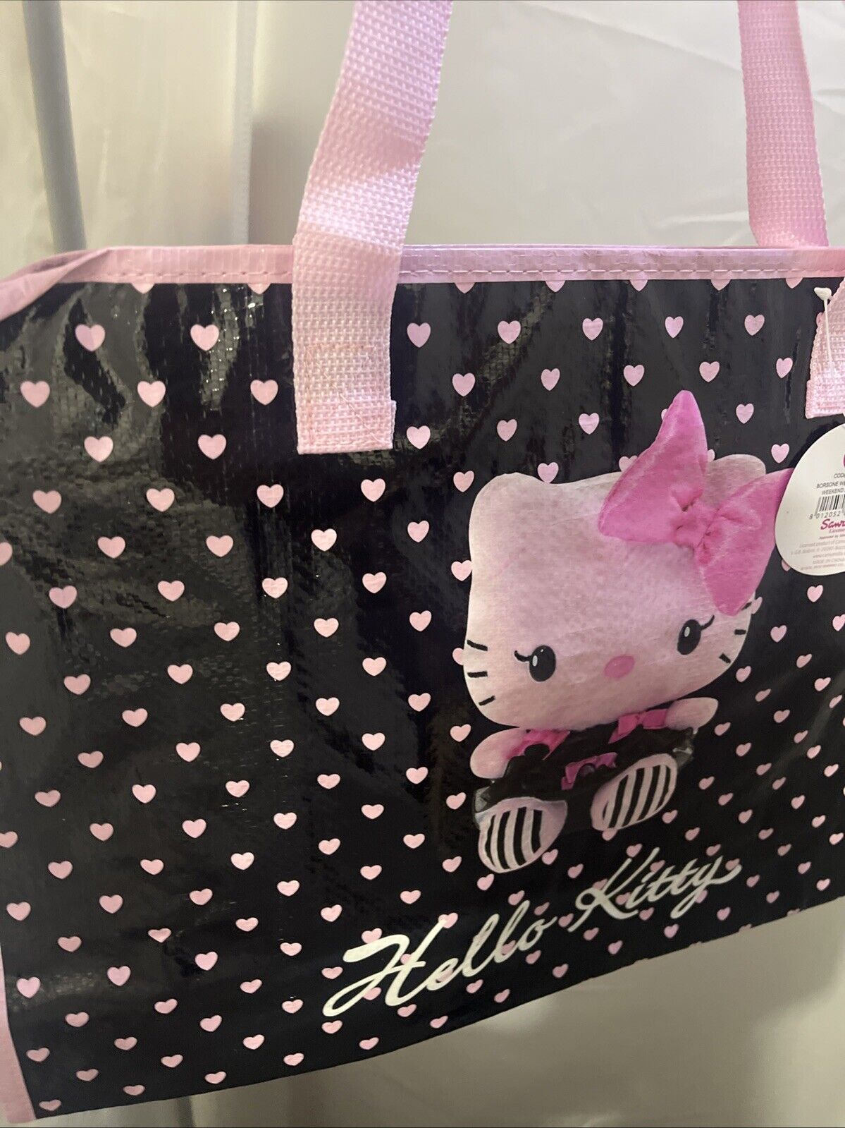 borsa shopper a mano e spalla hello Kitty sanrio pvc nero Cerniera 41x29x12