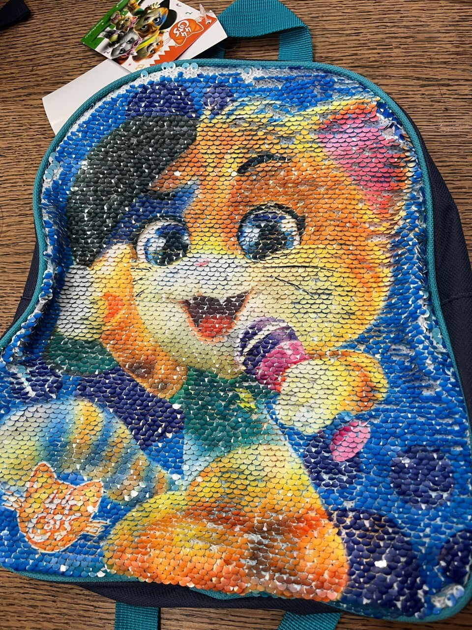 ZAINO ZAINETTO ASILO BAMBINI 44 GATTI CATS PAIETTES REVERSIBILI CAMBIA IMMAGINE