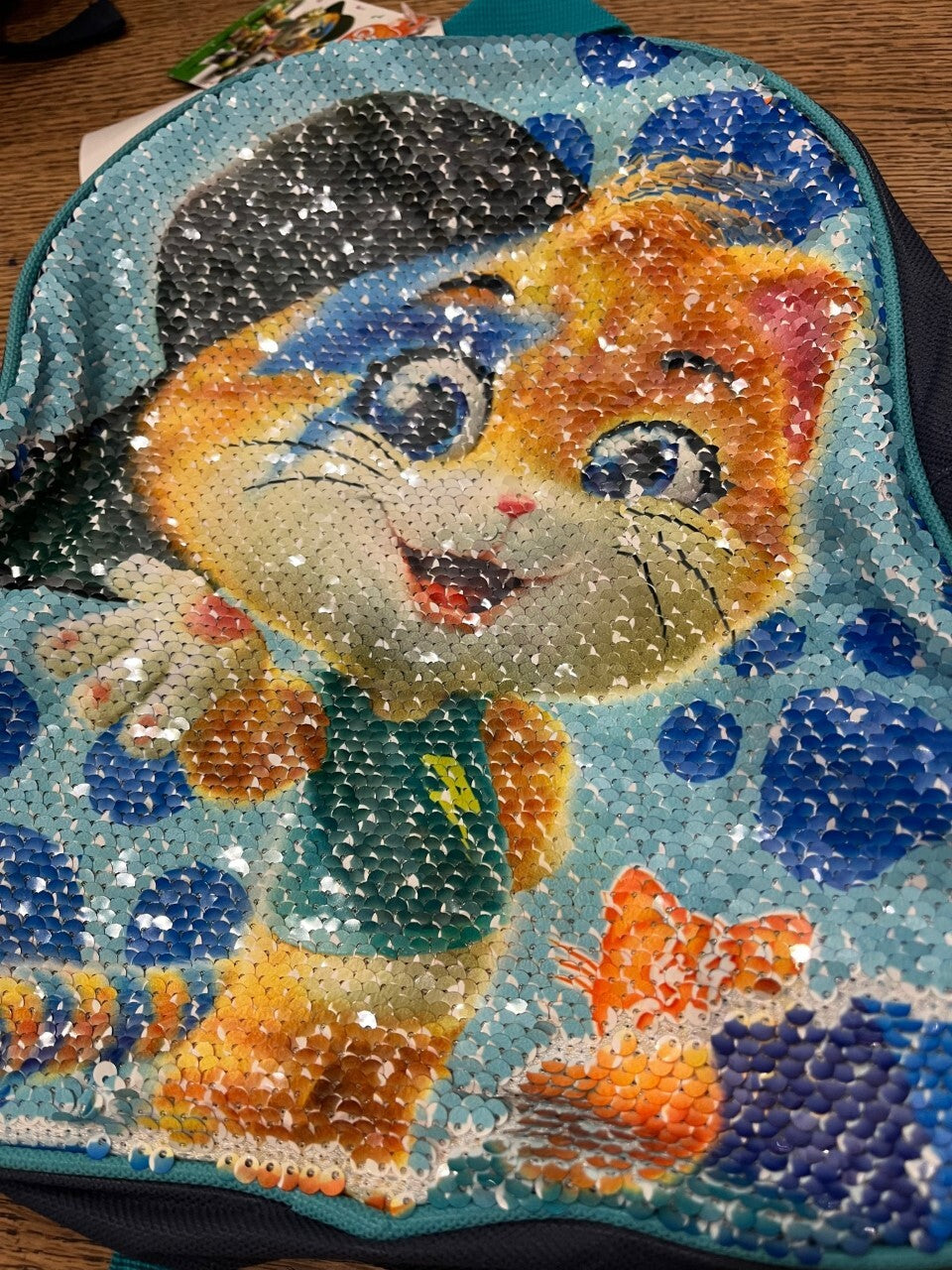 ZAINO ZAINETTO ASILO BAMBINI 44 GATTI CATS PAIETTES REVERSIBILI CAMBIA IMMAGINE