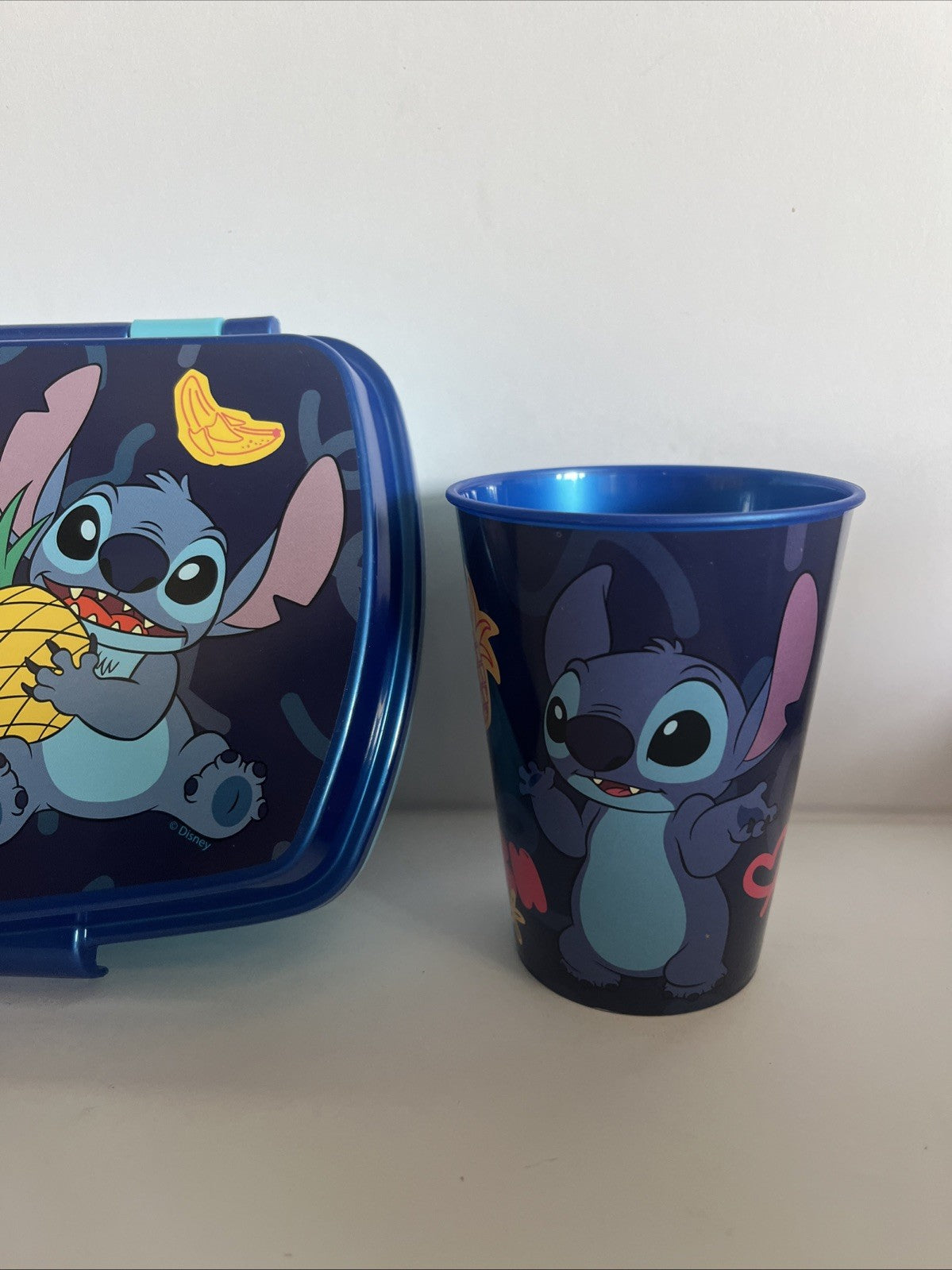 porta pranzo merenda e bicchiere in plastica per bambini stitch scuola asilo