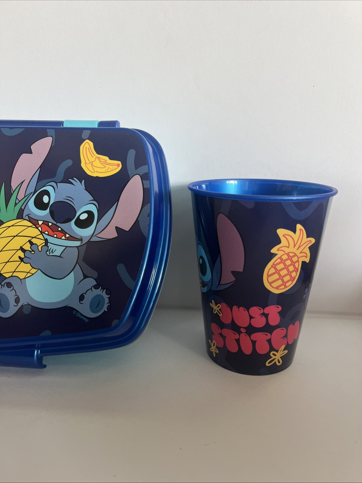 porta pranzo merenda e bicchiere in plastica per bambini stitch scuola asilo