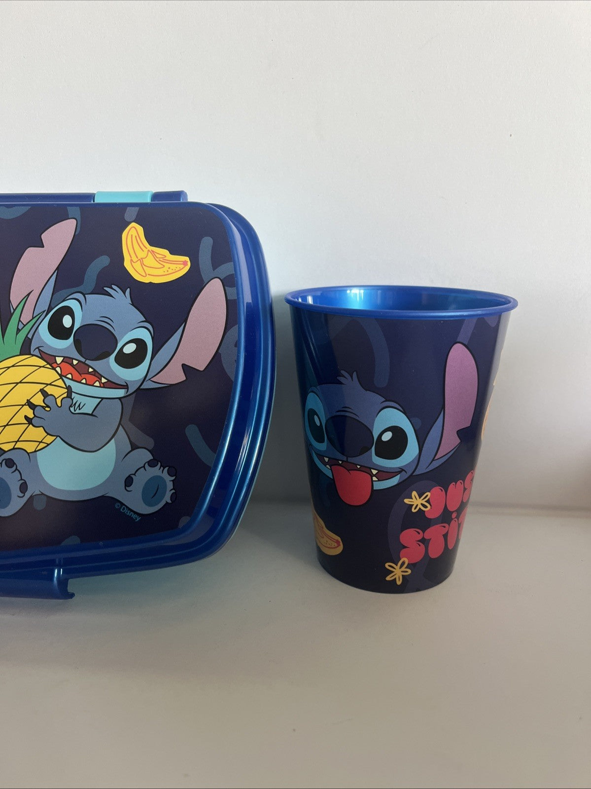 porta pranzo merenda e bicchiere in plastica per bambini stitch scuola asilo
