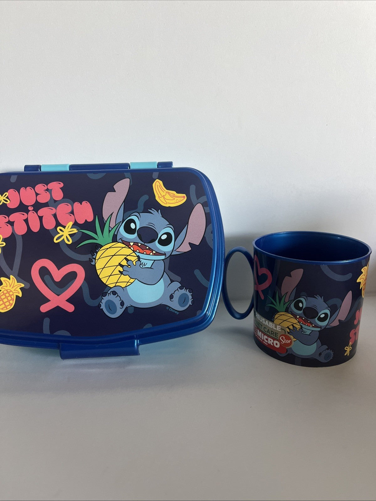 porta pranzo merenda e bicchiere con manico per bambini stitch scuola asilo
