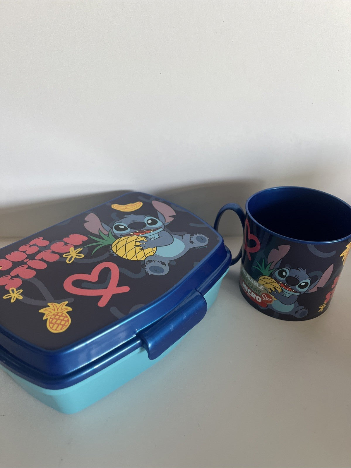 porta pranzo merenda e bicchiere con manico per bambini stitch scuola asilo