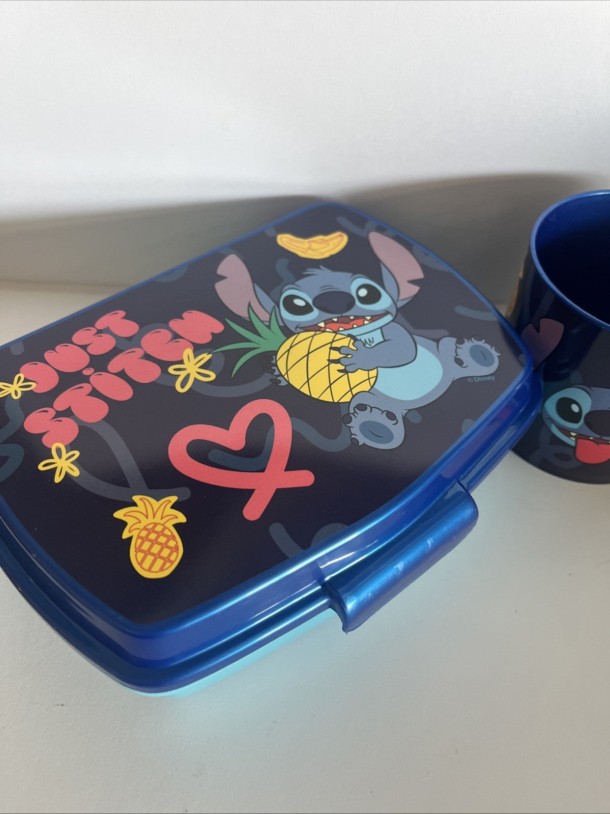 porta pranzo merenda e bicchiere con manico per bambini stitch scuola asilo