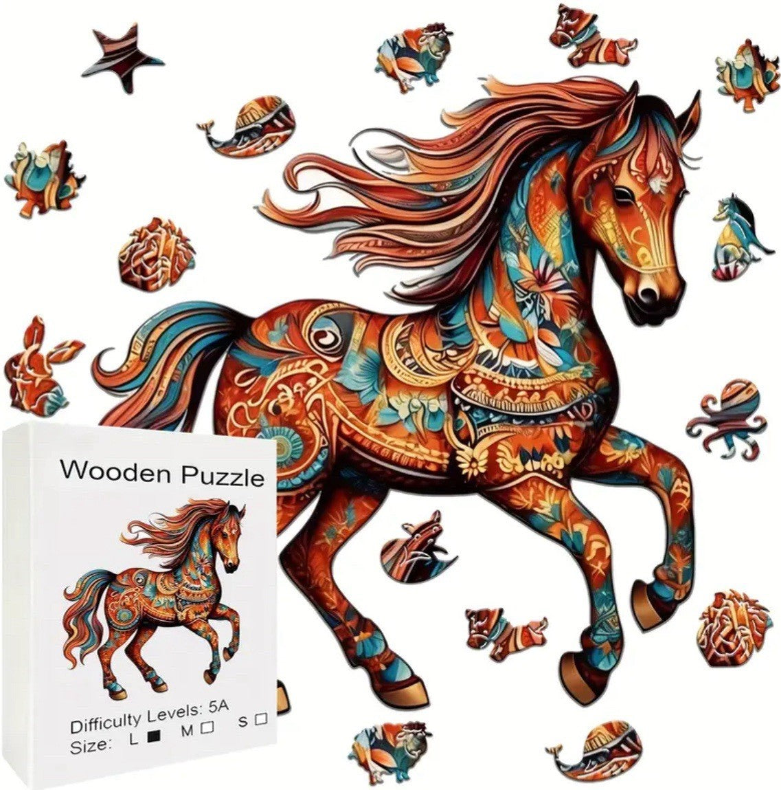 puzzle in legno forme irregolari rompicapo alta difficoltà cavallo horse 20x21