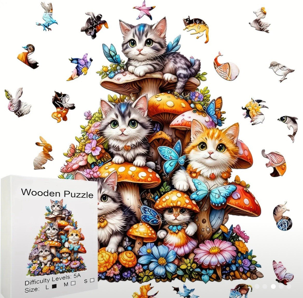 puzzle in legno forme irregolari rompicapo alta difficoltà gatto fungo 20x23