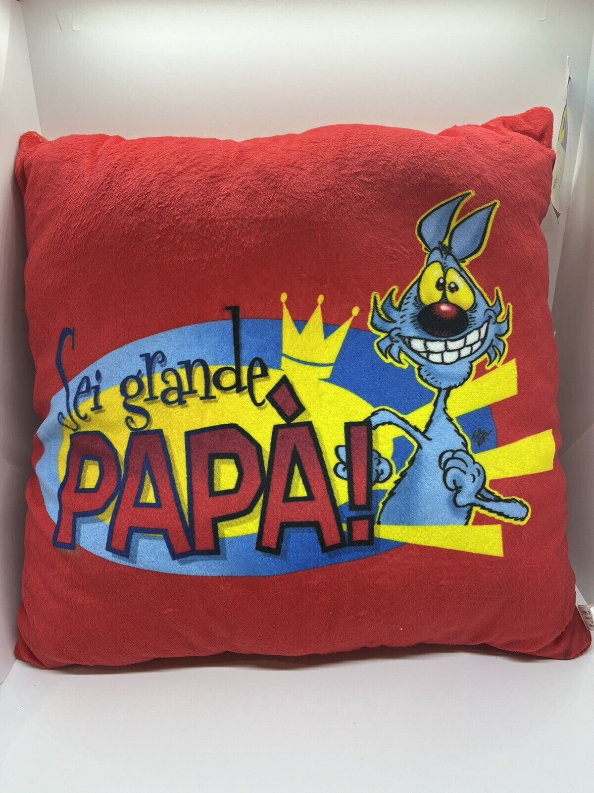 CUSCINO SEI GRANDE PAPÀ FESTA REGALO ROSSO 37X37 LUPO ALBERTO PELUCHE