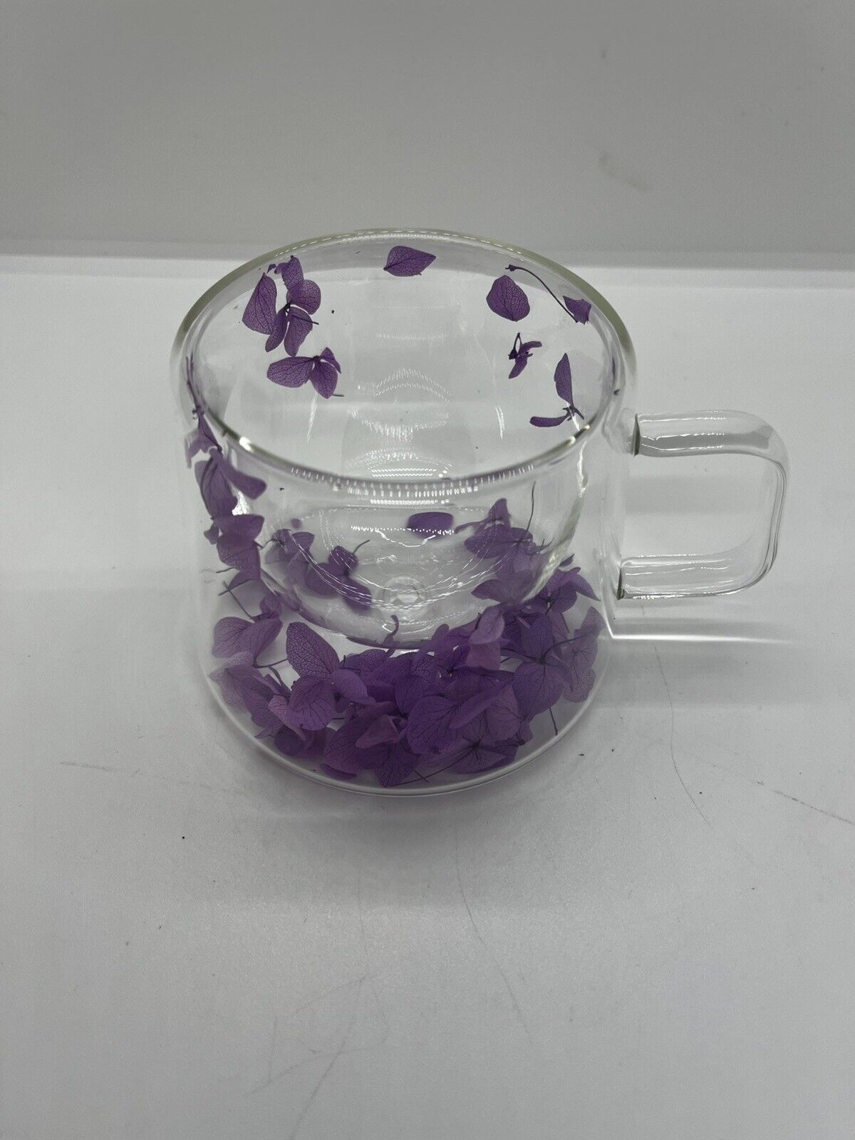 tazza in vetro con petali viola 200 ml Doppia parete colazione relax the
