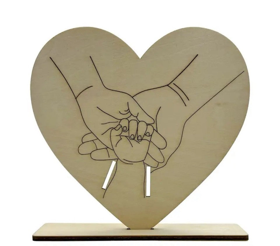 porta braccialetto nascita ricordo mamma figlio papà legno forma cuore15x 15 cm