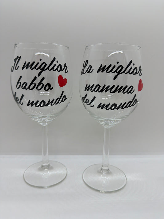 Calici in coppia “miglior babbo e mamma del mondo” in vetro