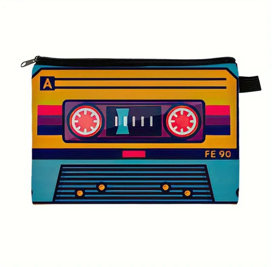 Busta beauty stampa vintage musicassetta astuccio porta Oggetti borsa