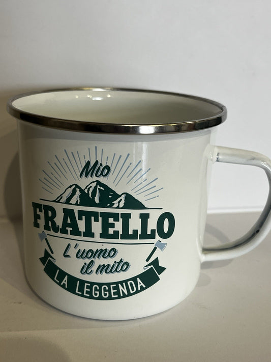 Tazza mug metallo smaltata H&H frase divertente Mio Fratello