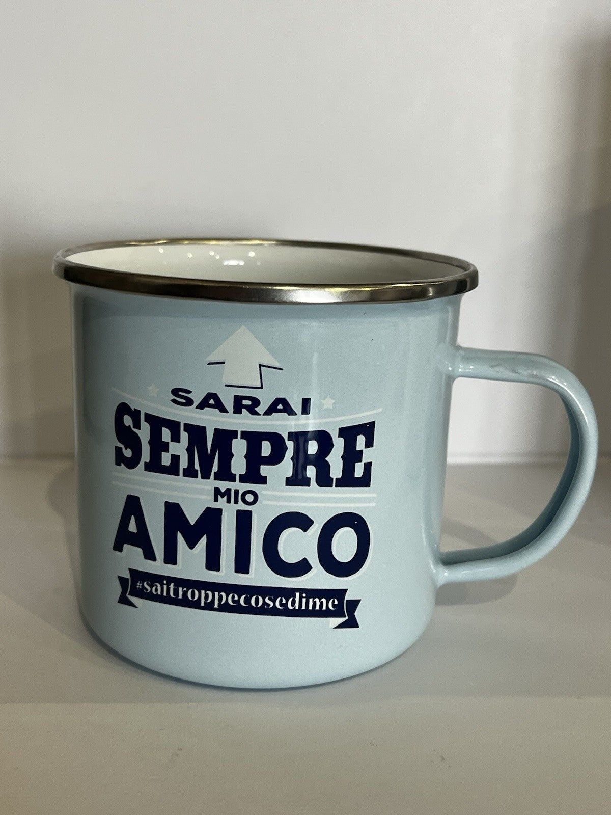 Tazza mug metallo smaltata H&H frase regalo Sarai sempre mio amico