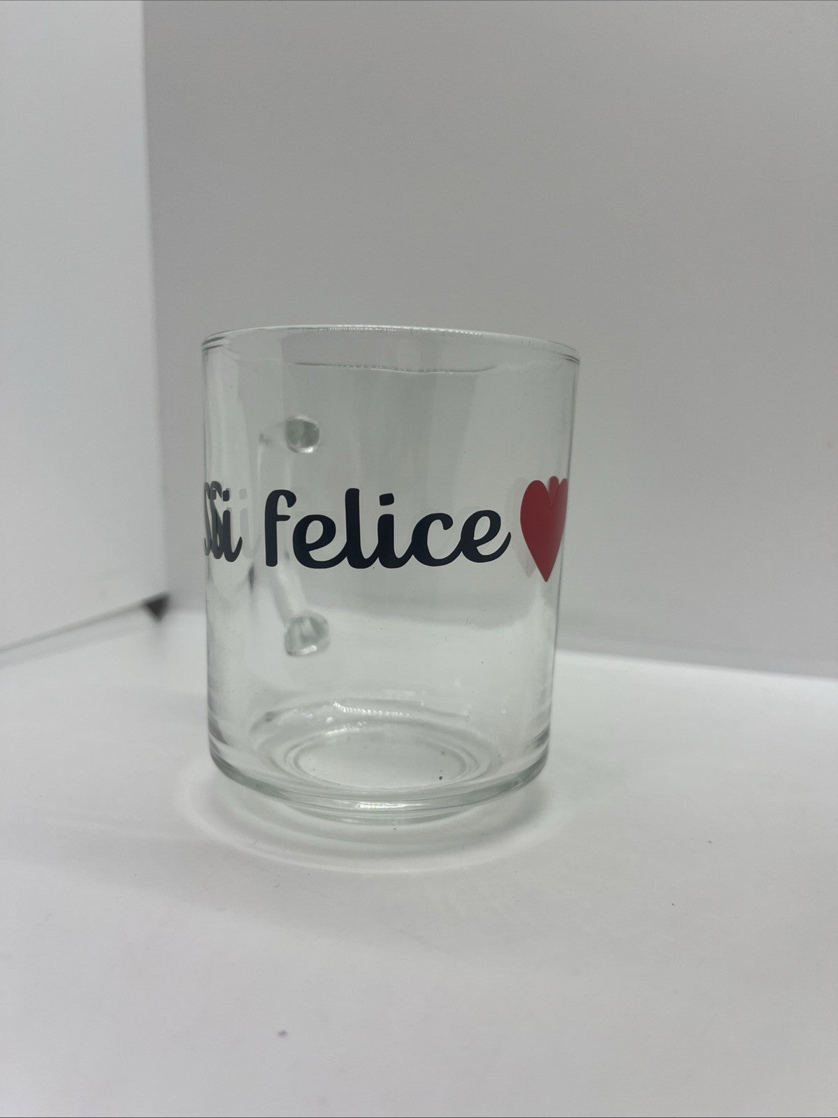 tazza colazione in vetro trasparente con scritta sii felice mug