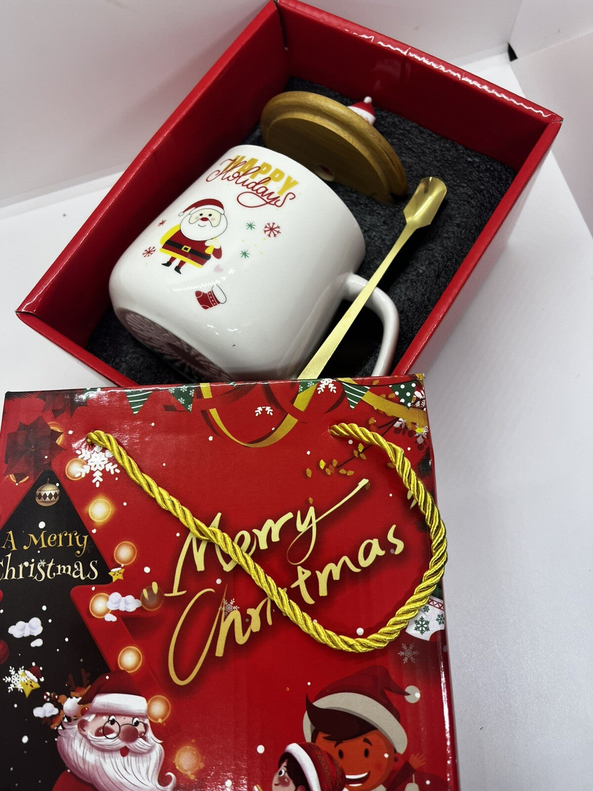 tazza natalizia 400 ml tappo cucchiaino babbo Natale Christmas confezione regalo