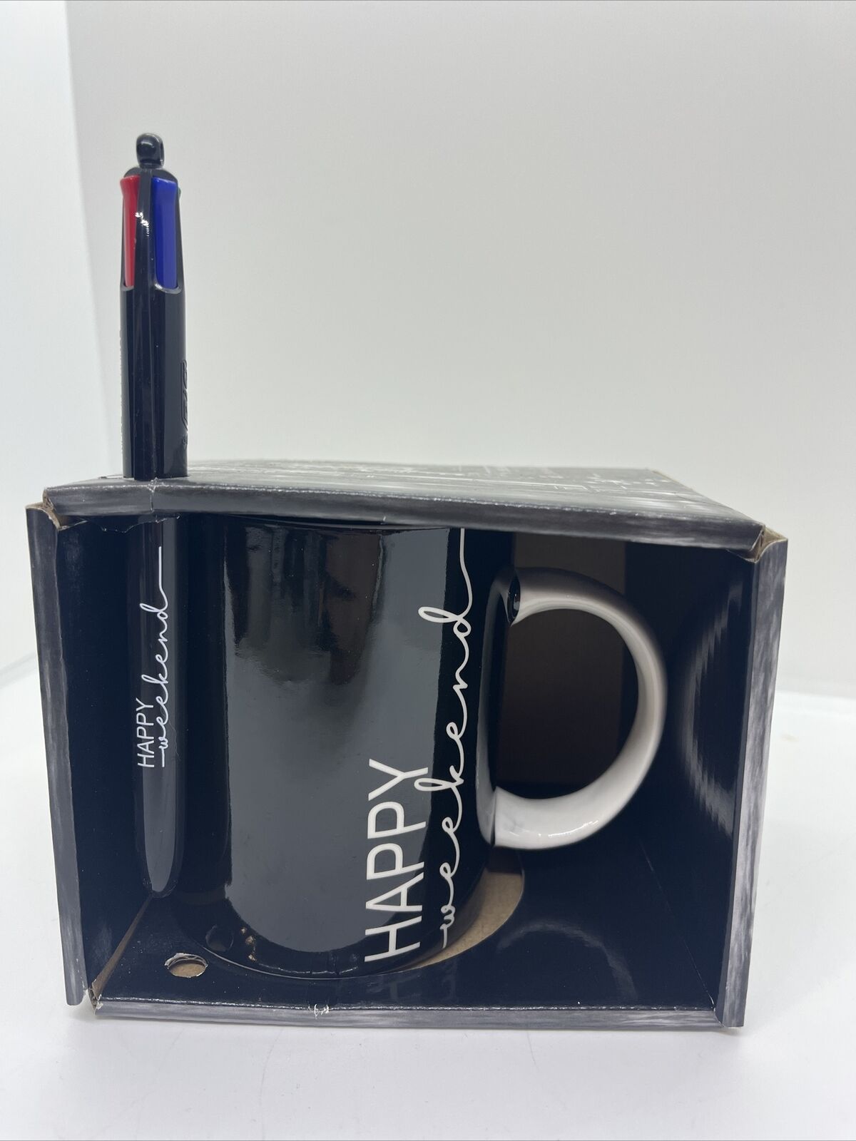 Tazza ceramica tinta unita e bic multicolor colazione Happy Weekend