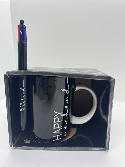 Tazza ceramica tinta unita e bic multicolor colazione Happy Weekend