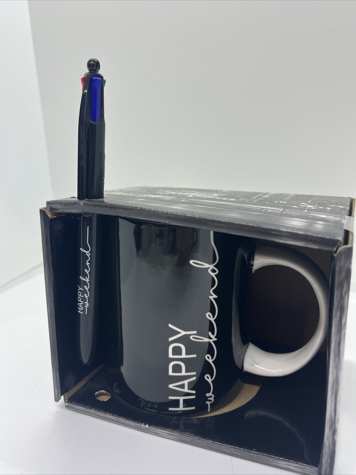 Tazza ceramica tinta unita e bic multicolor colazione Happy Weekend