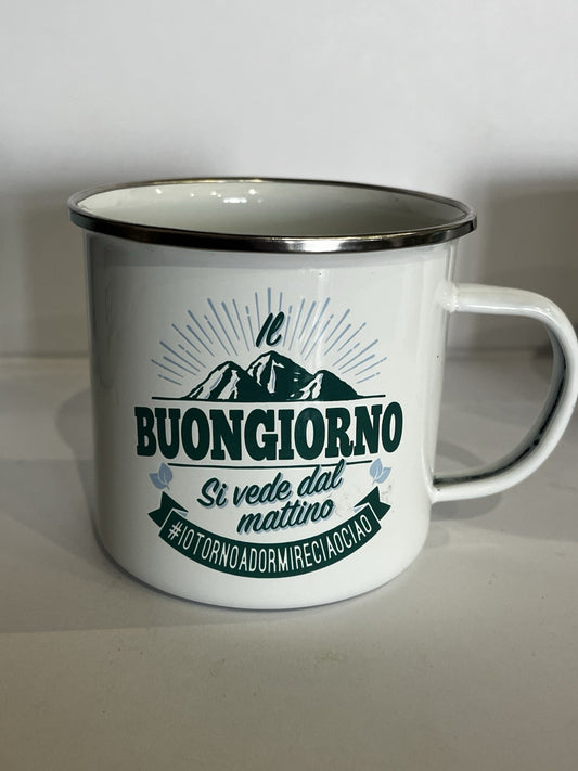 Tazza mug metallo smaltata H&H frase divertente Buongiorno Si Vede Dal Mattino