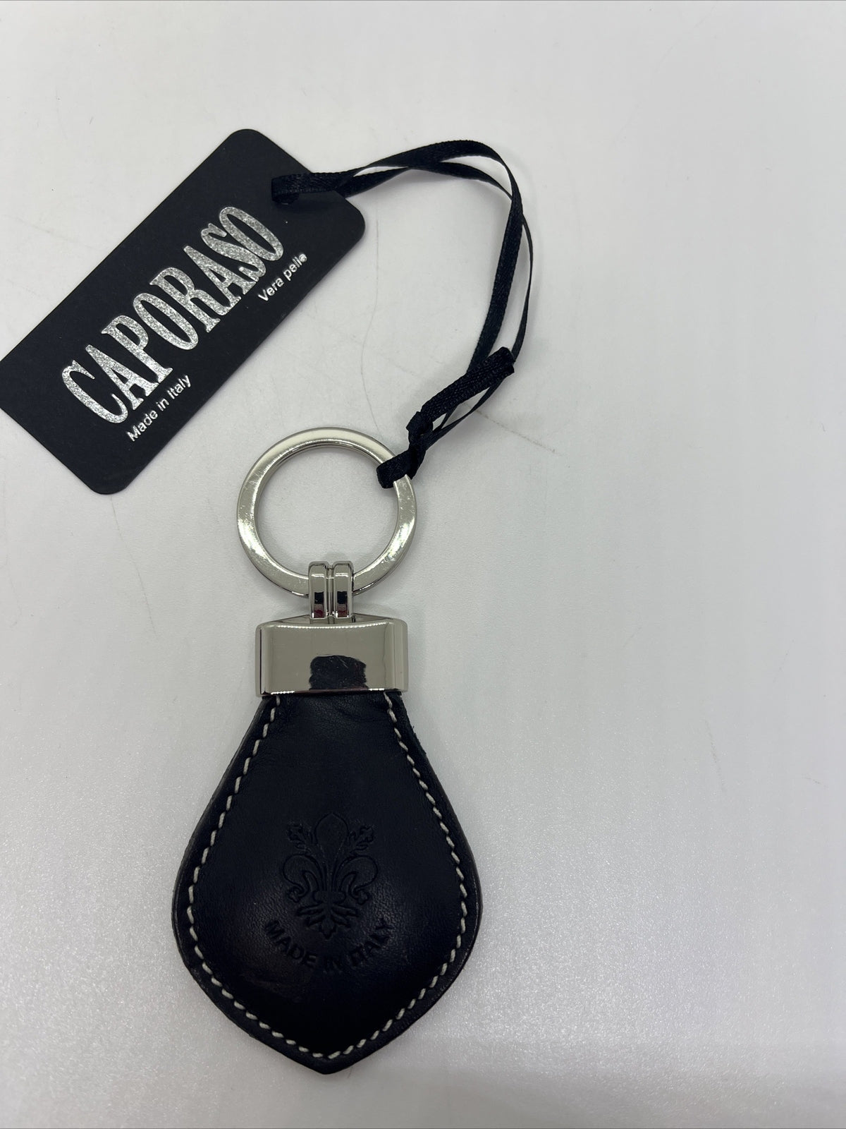 portachiavi in vera pelle made in Italy con giglio Firenze caporaso nero