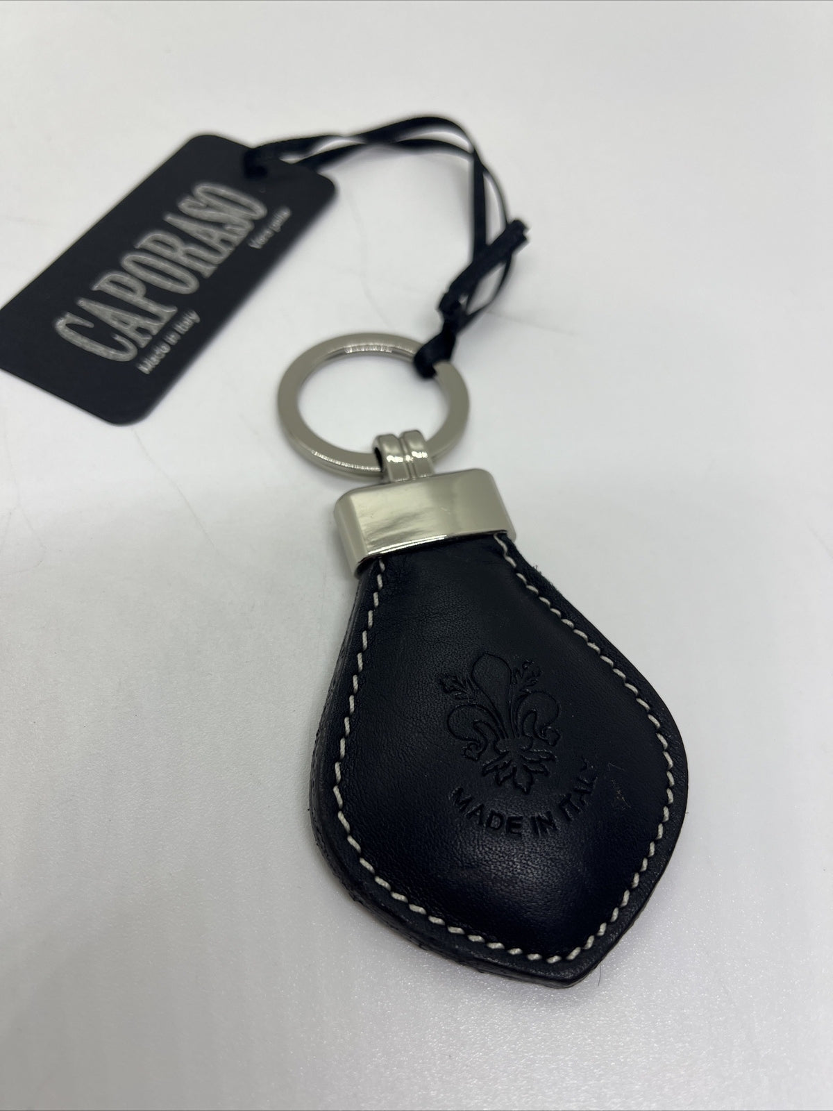 portachiavi in vera pelle made in Italy con giglio Firenze caporaso nero