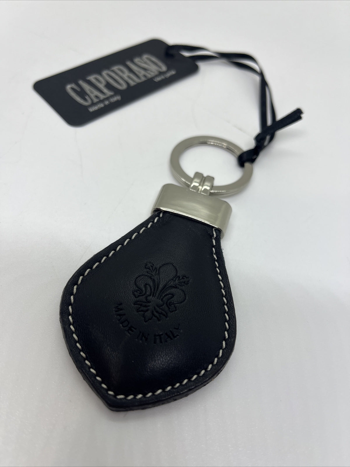 portachiavi in vera pelle made in Italy con giglio Firenze caporaso nero
