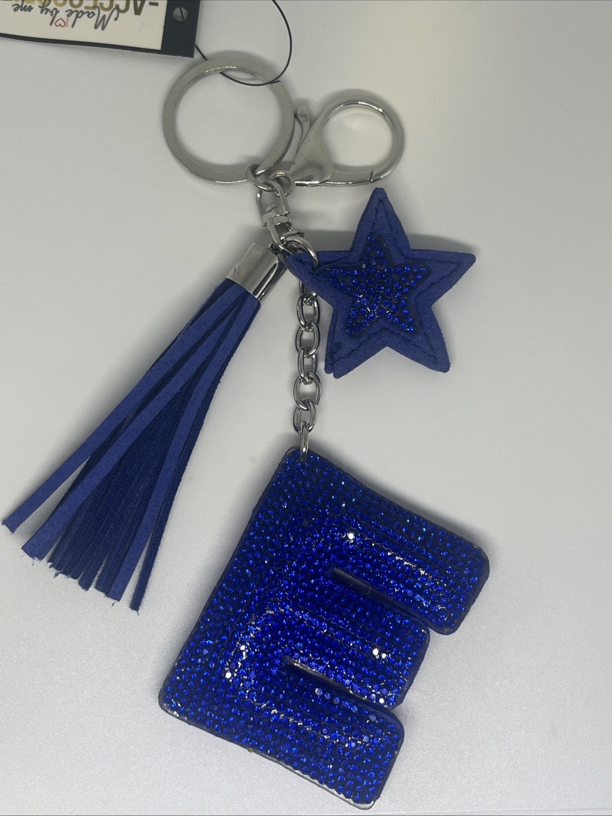 portachiavi donna stella e lettera E Strass brillantini anello e moschettone