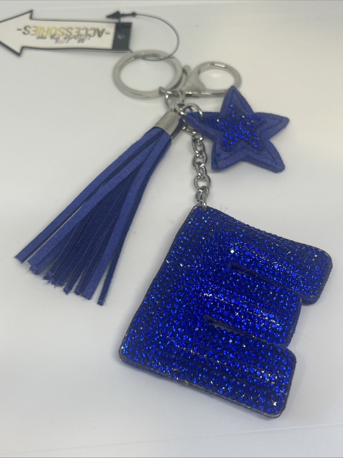 portachiavi donna stella e lettera E Strass brillantini anello e moschettone