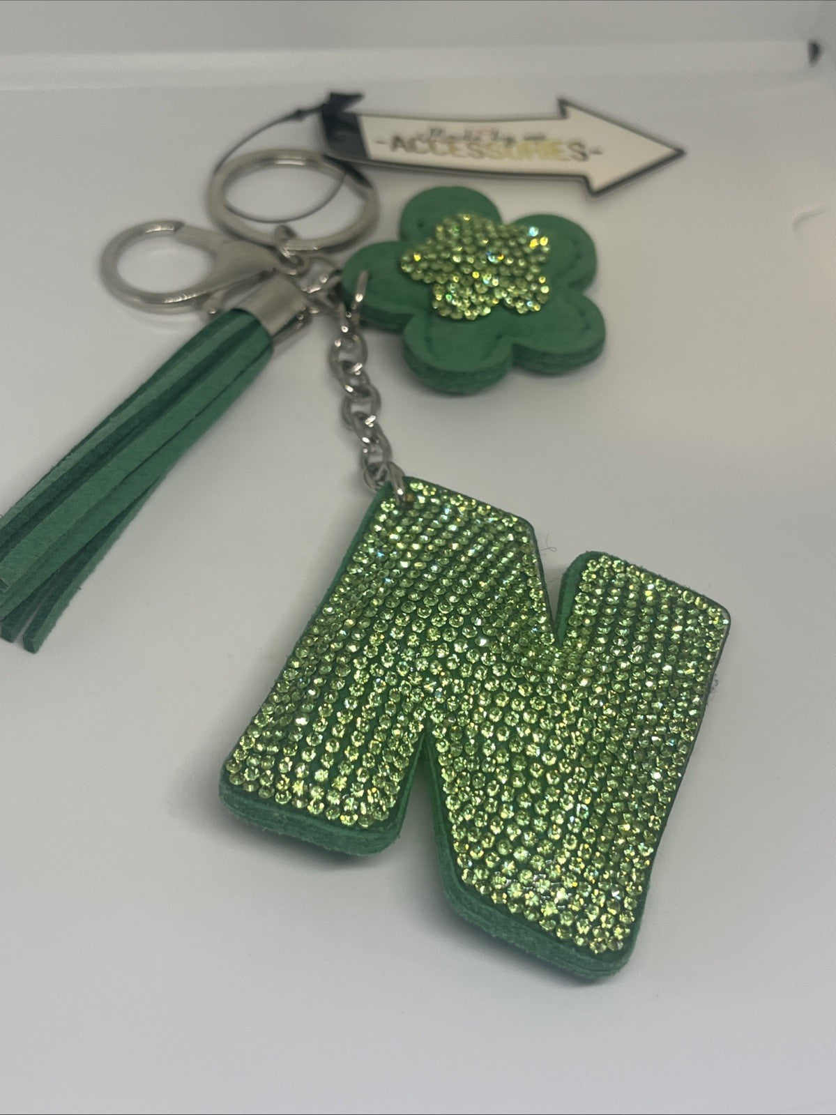 portachiavi donna fiore e lettera N Strass brillantini anello e moschettone