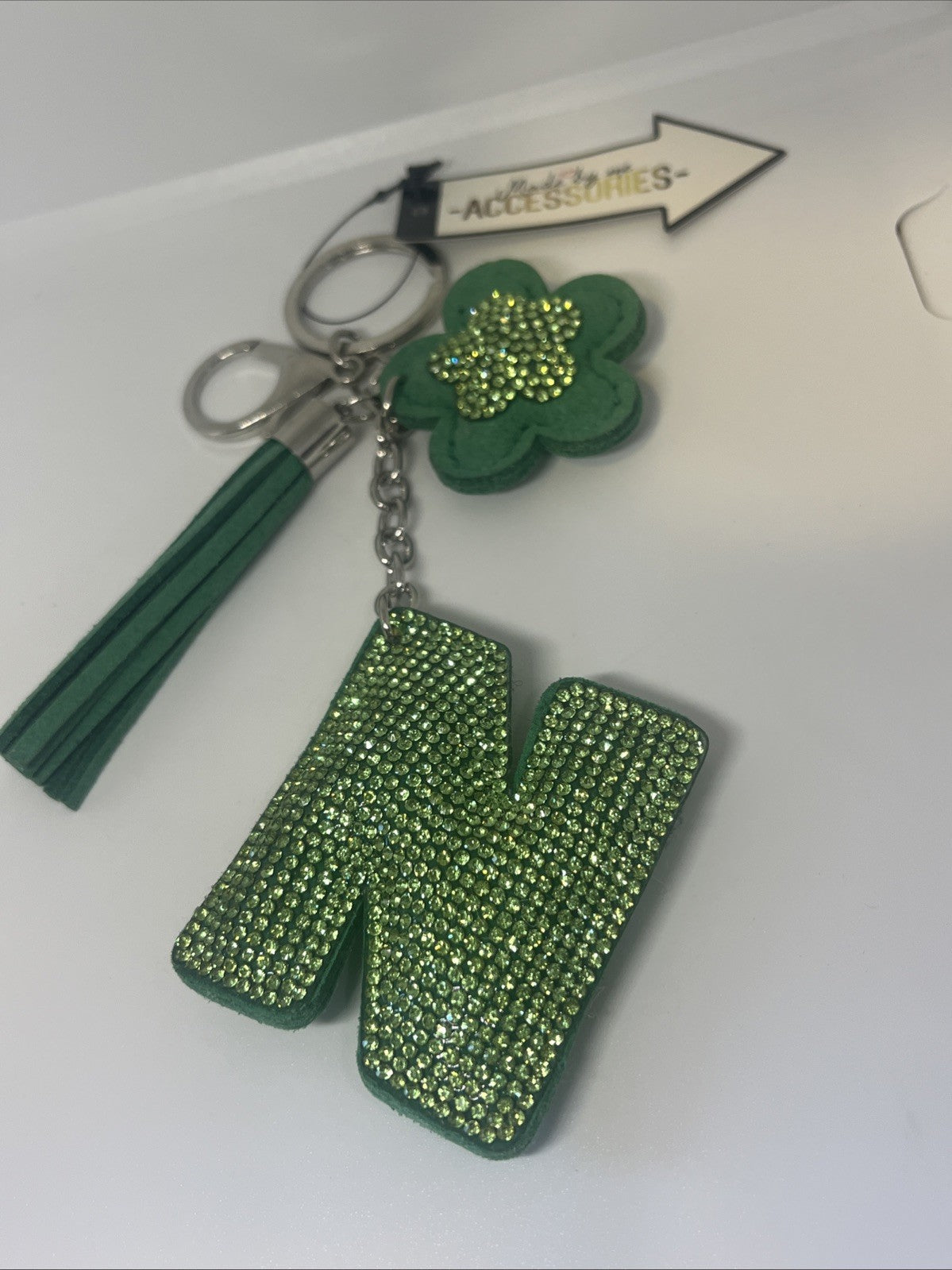 portachiavi donna fiore e lettera N Strass brillantini anello e moschettone
