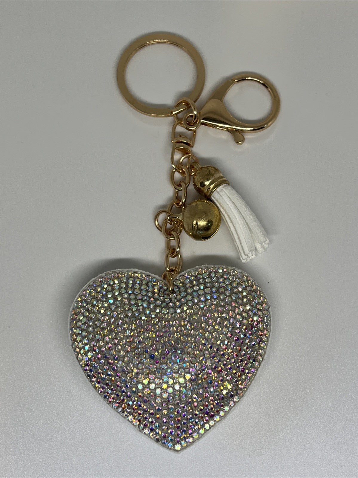 portachiavi cuore bianco donna pailettes Strass brillantini anello e moschettone