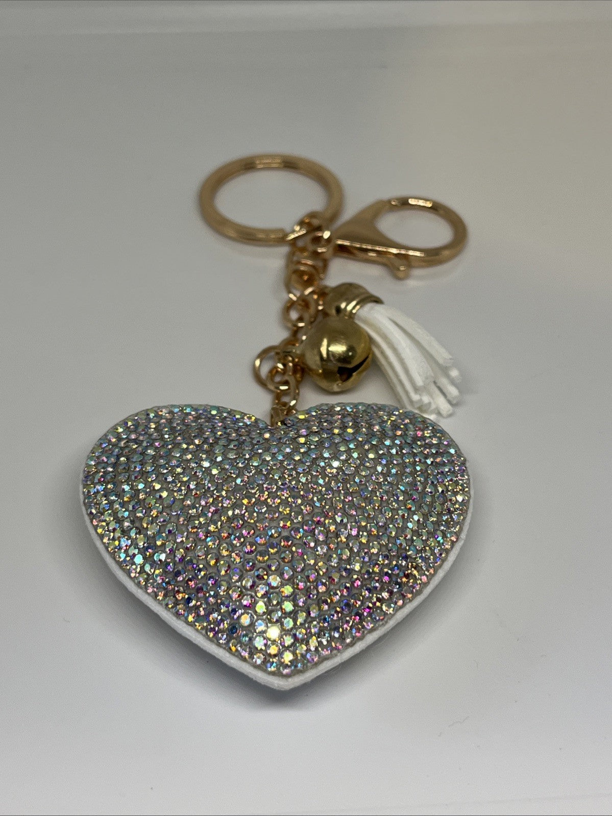 portachiavi cuore bianco donna pailettes Strass brillantini anello e moschettone