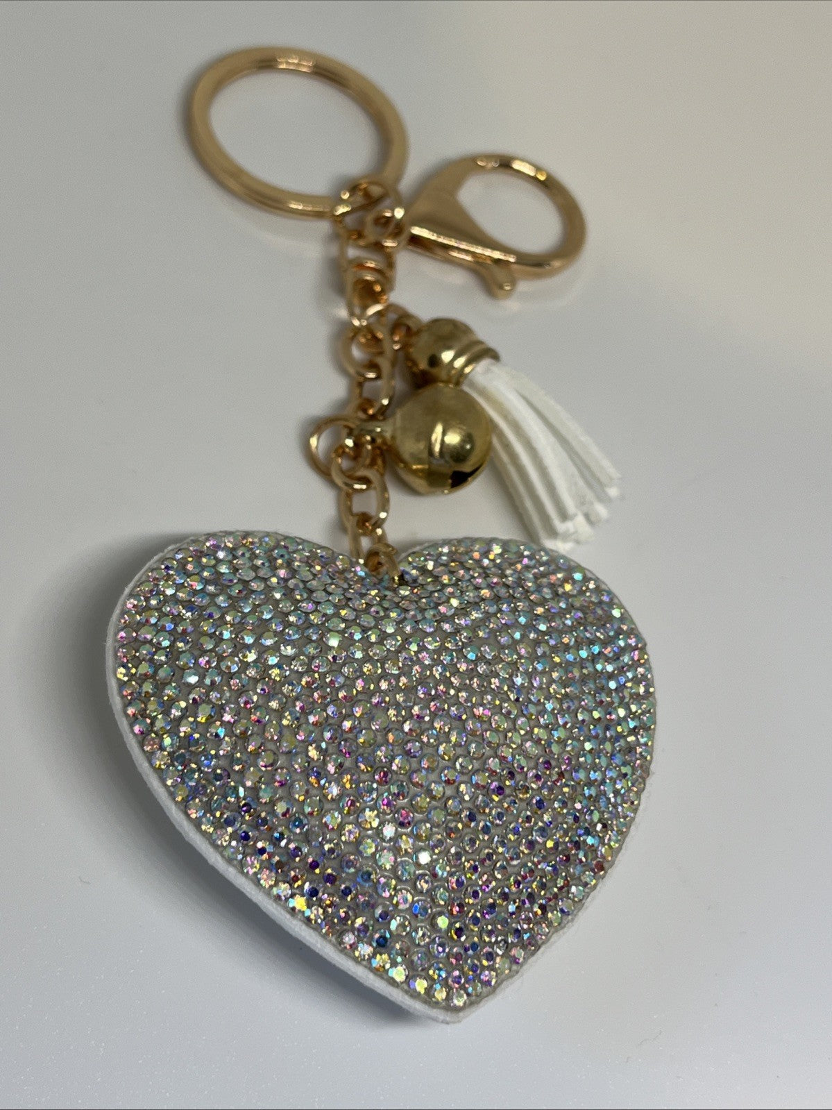 portachiavi cuore bianco donna pailettes Strass brillantini anello e moschettone