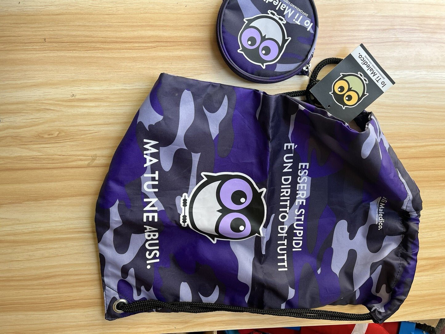 sacca sport scuola ti maledico divertente scritta viola militare ragazzi