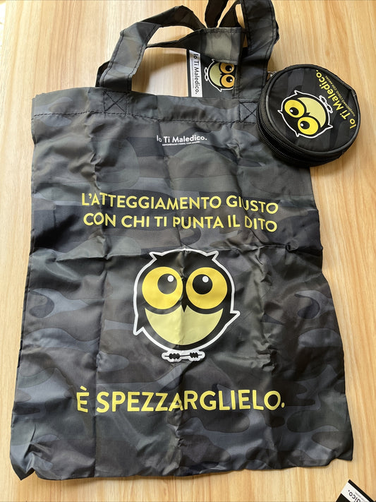 borsa Shopper ti maledico divertente scritta Nera militare richiudibile spesa