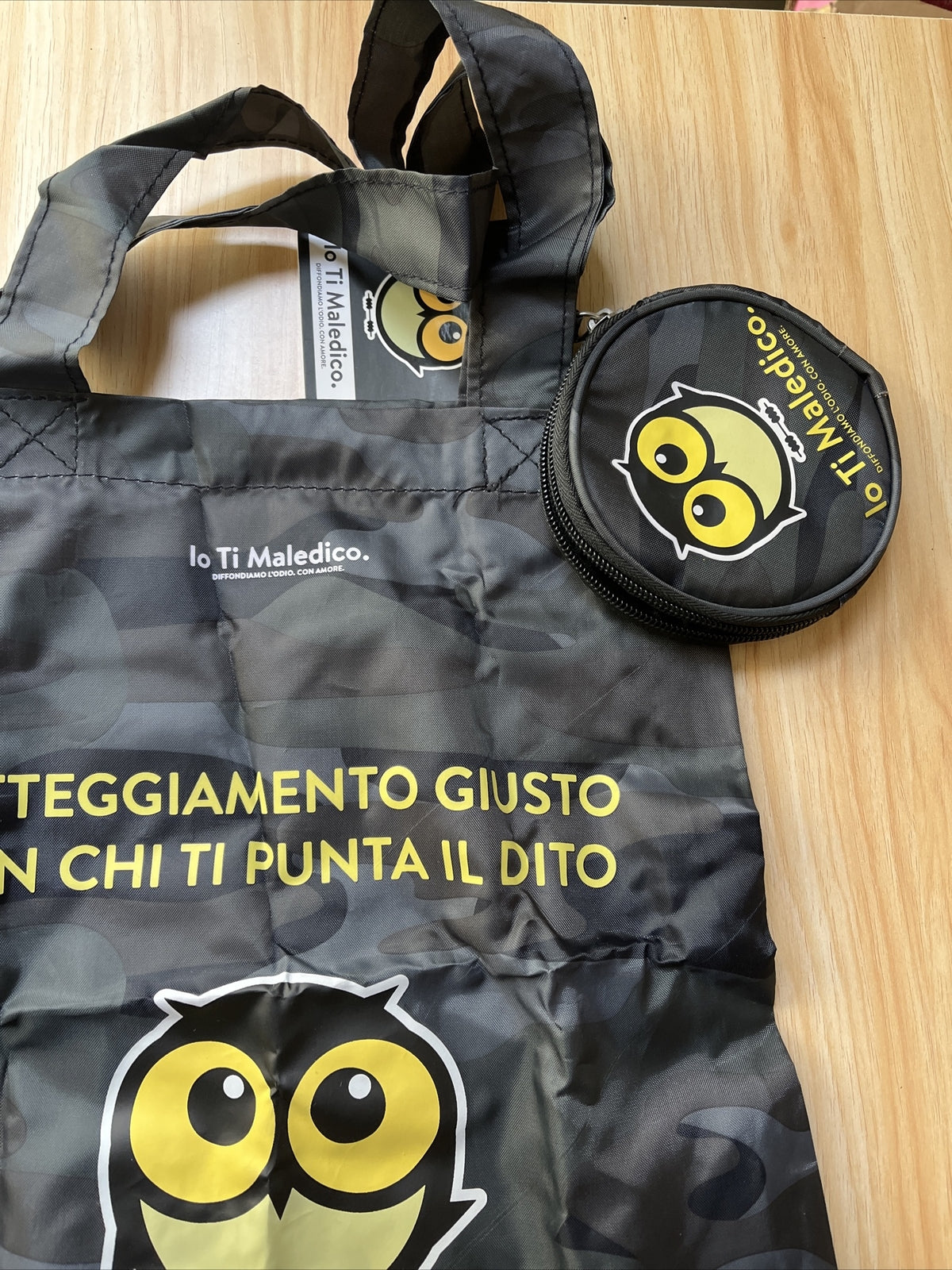 borsa Shopper ti maledico divertente scritta Nera militare richiudibile spesa