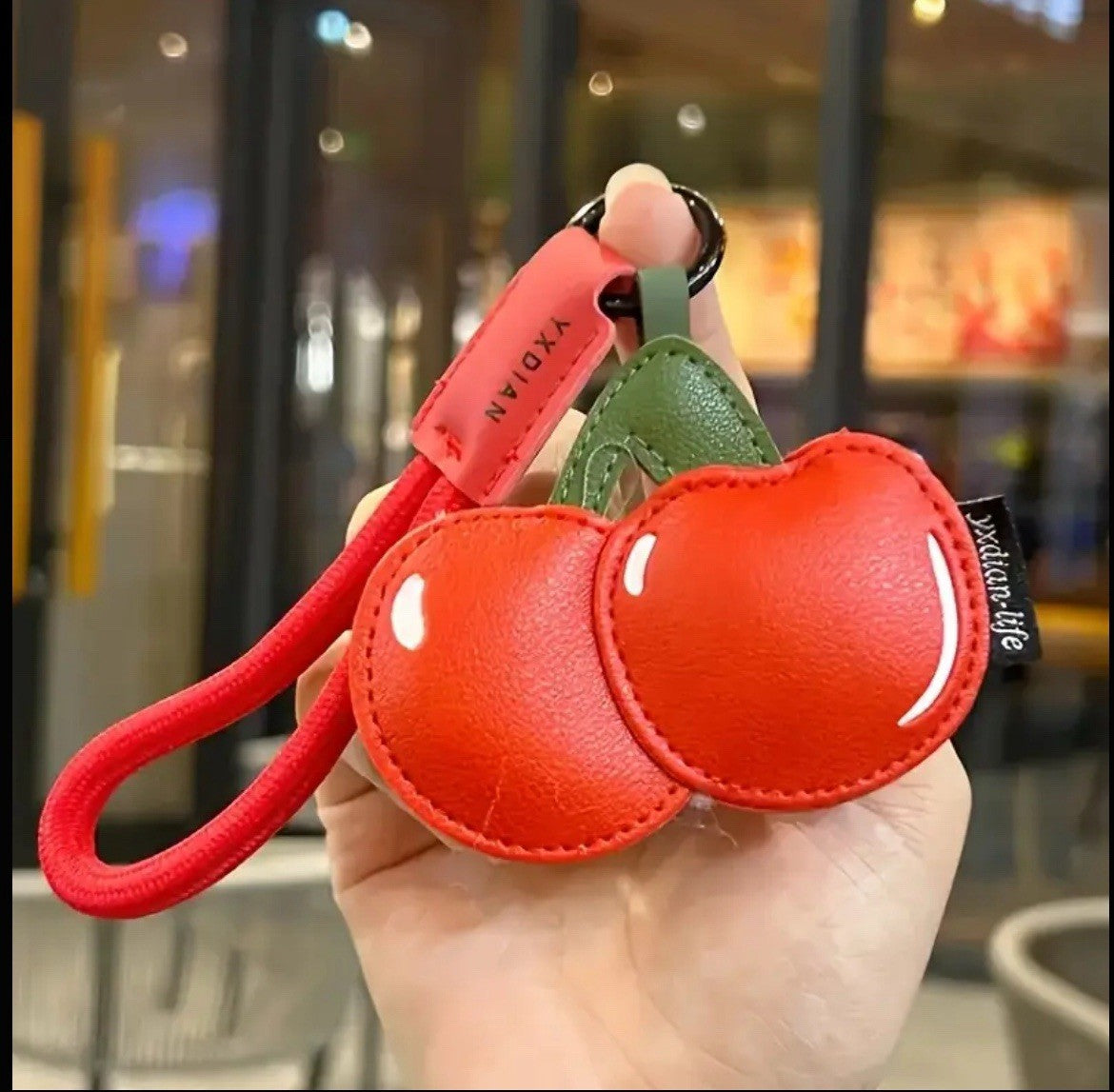 PORTACHIAVI CHARM CHIAVE DECORAZIONE BORSA CIONDOLO CILIEGIE CILIEGIA ROSSE