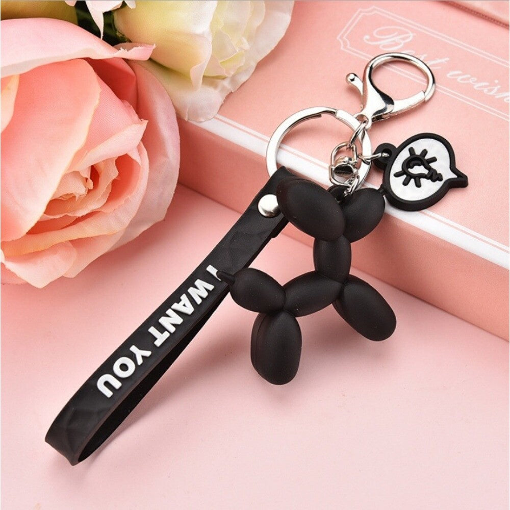 PORTACHIAVI CANE PALLONCINO DECORAZIONE BORSA CIONDOLO NERO