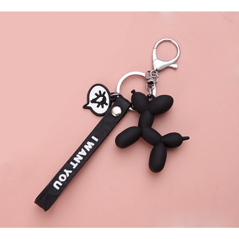 PORTACHIAVI CANE PALLONCINO DECORAZIONE BORSA CIONDOLO NERO
