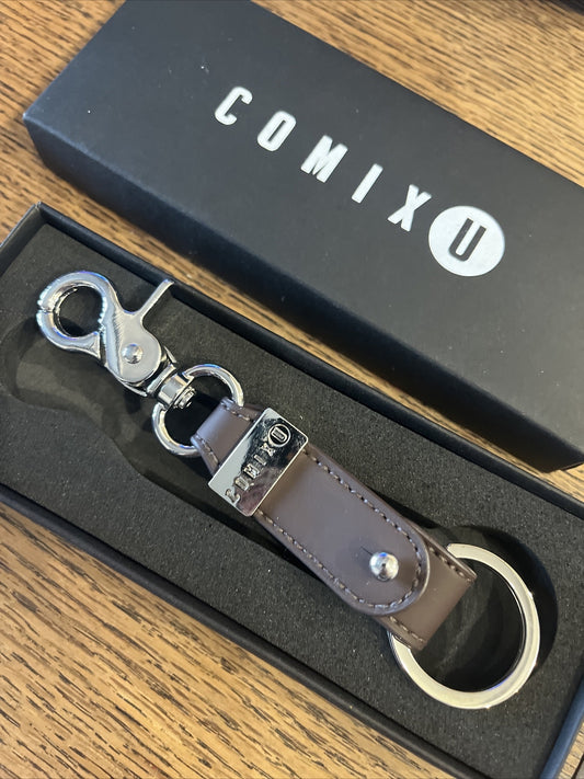portachiavi chiave comix U marrone con anello scritta in metallo 13,5 cm