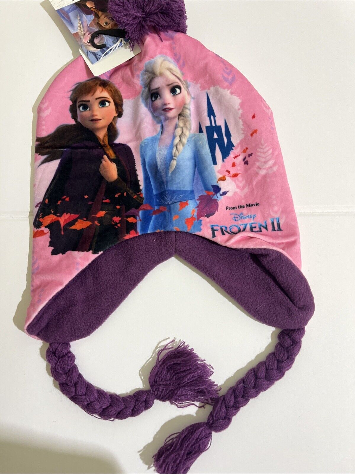 berretto Frozen disney anna elsa cappello tg 54 morbido pile pon pon trecce