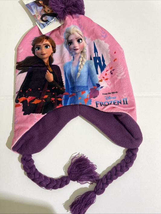 berretto Frozen disney anna elsa cappello tg 54 morbido pile pon pon trecce
