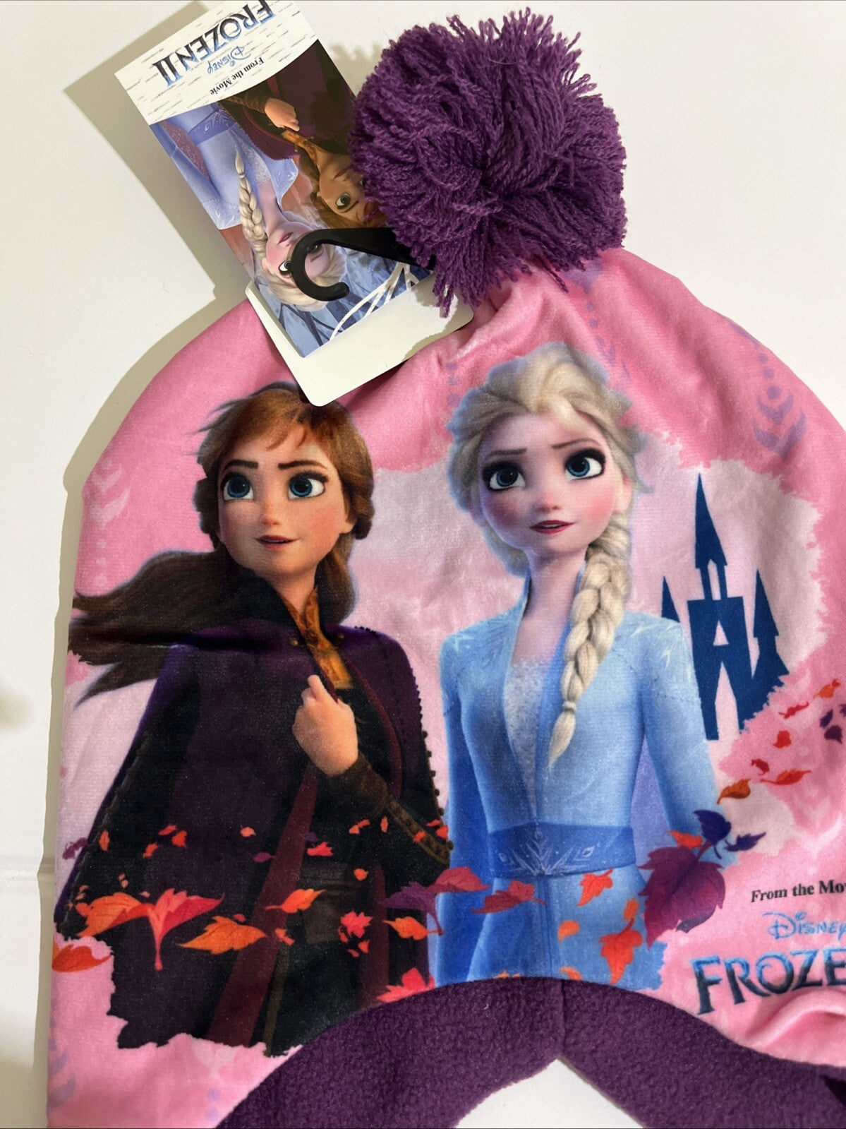 berretto Frozen disney anna elsa cappello tg 54 morbido pile pon pon trecce